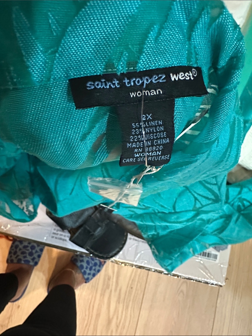 Saint Tropez West Teal Floral Sheer Button-Down Shirt - Picture 2 of 3